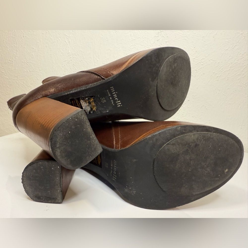 Minelli Brown Leather Chelsea Ankle Boots Stacked Heel Size 35 / US 5 - Picture 4 of 6
